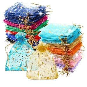 Moon & Stars 100 Pieces Assorted Color Drawstring Pouches NWT